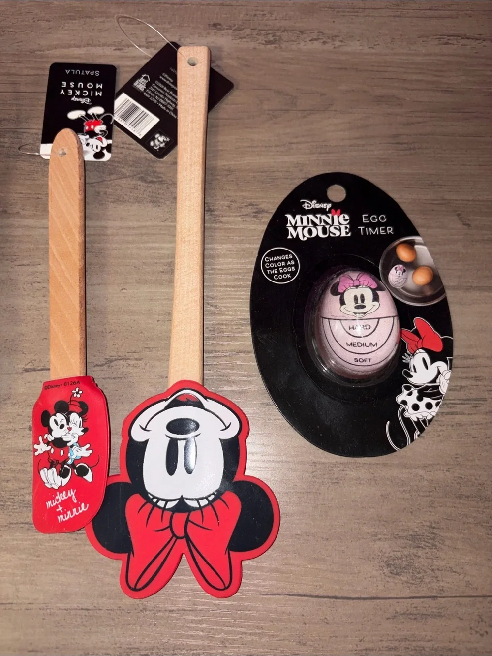 🏝️🎉Disney Minnie Mouse 4-Piece Baking Set NWT Whisk Spatulas Egg Timer